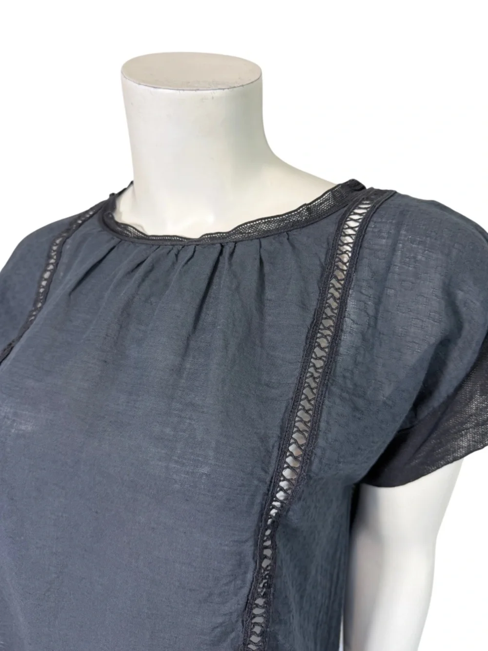 Pomandère Cotton Linen Lace Trim Cap Sleeve Blouse Size 40